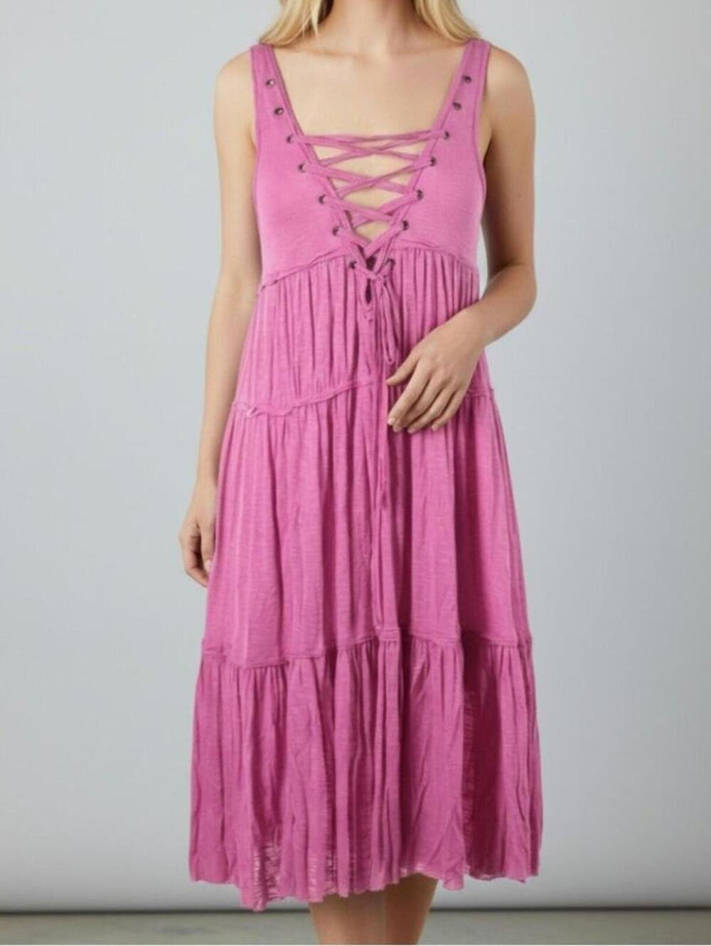 Free People Beach Pink Lace Up Endless Summer Dress
